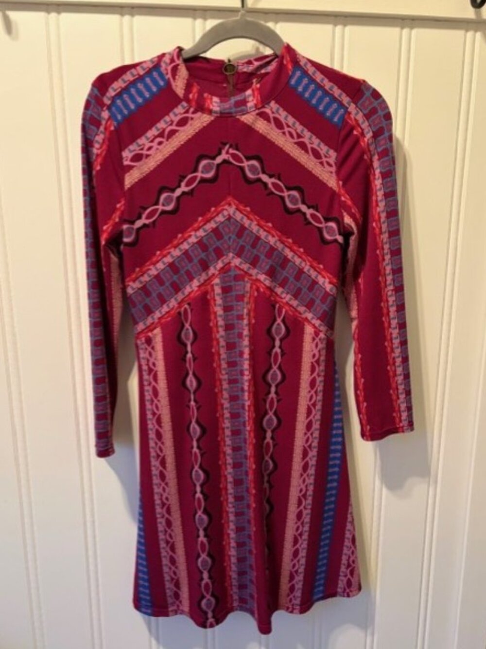 Free People Stella Dress Mock Neck Long Sleeve Jersey Aztec Print Size Small